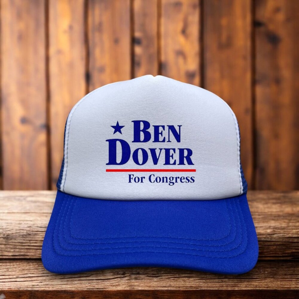 Ben Dover For Congress Mens Trucker Hat Blue Snapback Funny Political Parody Cap